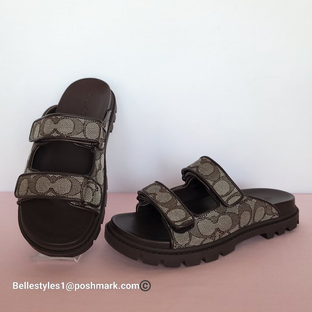 COACH Two-Band Sport Slide In Signature Jacquard- Women’s Size 7B- Oak/ Maple⭐